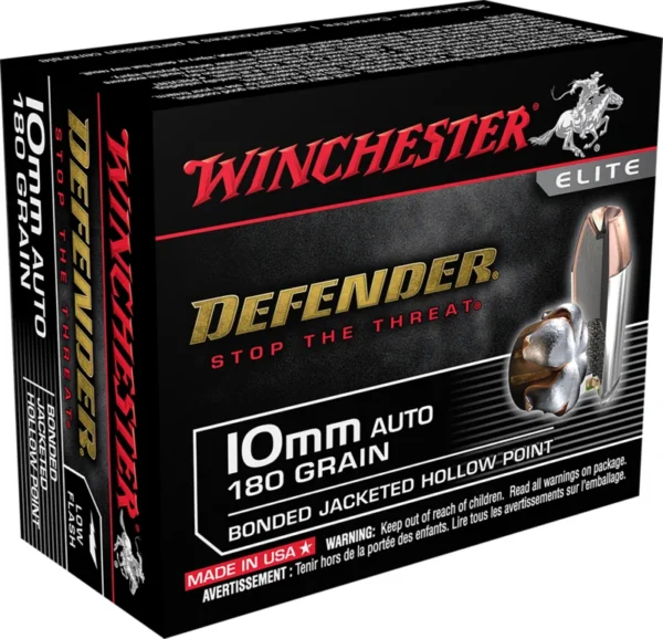 Winchester Ammo S10MMPDB Defender  10mmAuto 180gr Bonded Jacket Hollow Point 20 Per Box/10 Case