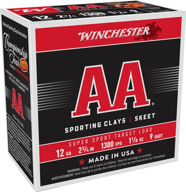 Winchester Ammo AASC129 AA Super Sport Sporting Clay 12Gauge 2.75" 1 1/8oz 9Shot 25 Per Box/10 Case