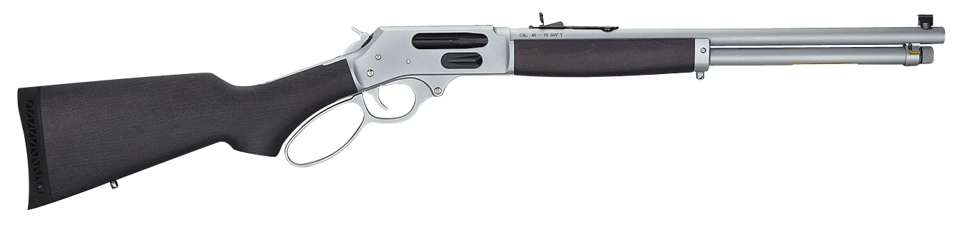 Henry H010GAW Side Gate All Weather Full Size 45-70 Gov 4+1 18.43″ Hard Chrome Plated Steel Barrel, Satin Hard Chrome Steel Receiver, Stained Hardwood Stock Right Hand