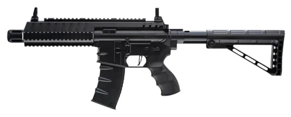 RWS/Umarex 2252120 Steel Strike Air Rifle CO2 177 BB Single Shot Or 6  Round Burst Mode, 30rd Drop Free Magazine, 900 BB Capacity Reservoir, Flat Top Picatinny Rail, Flip Up Sights, Adjustable Stock