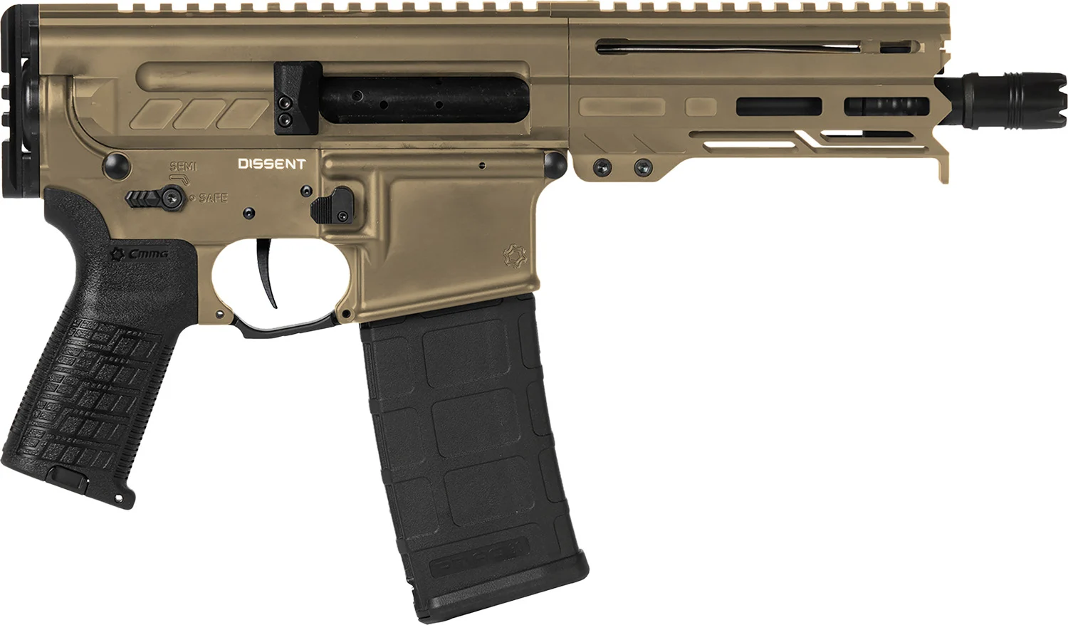 CMMG Dissent MK4 .300 AAC Blackout 6.5in Coyote Tan AR pistol side view