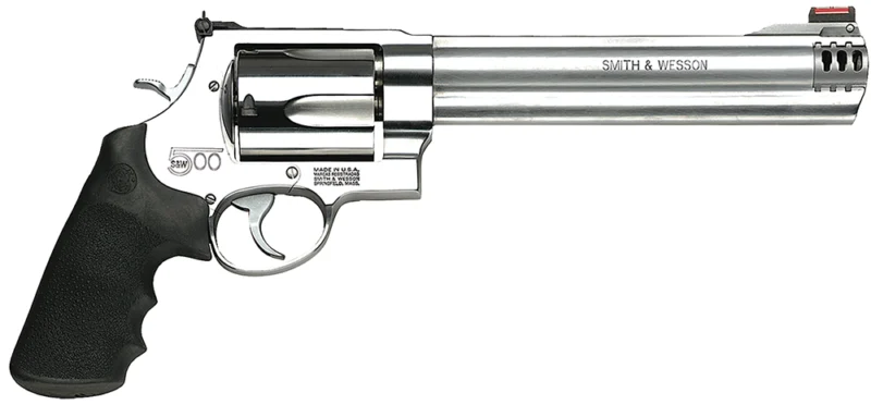 Smith & Wesson 163501 Model 500 X-Large 500 S&W Mag 5 Shot 8.38" Satin Compensated Barrel, Satin Cylinder, Satin Stainless Steel Frame, Black Finger Grooved Grip, Exposed Hammer