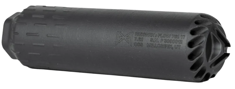 Huxwrx 2748 FLOW 762 TI 30 Cal (7.62mm), 6.70" Long 1.80" Diameter, Black Titanium, 5/8"-24 tpi DT Mount