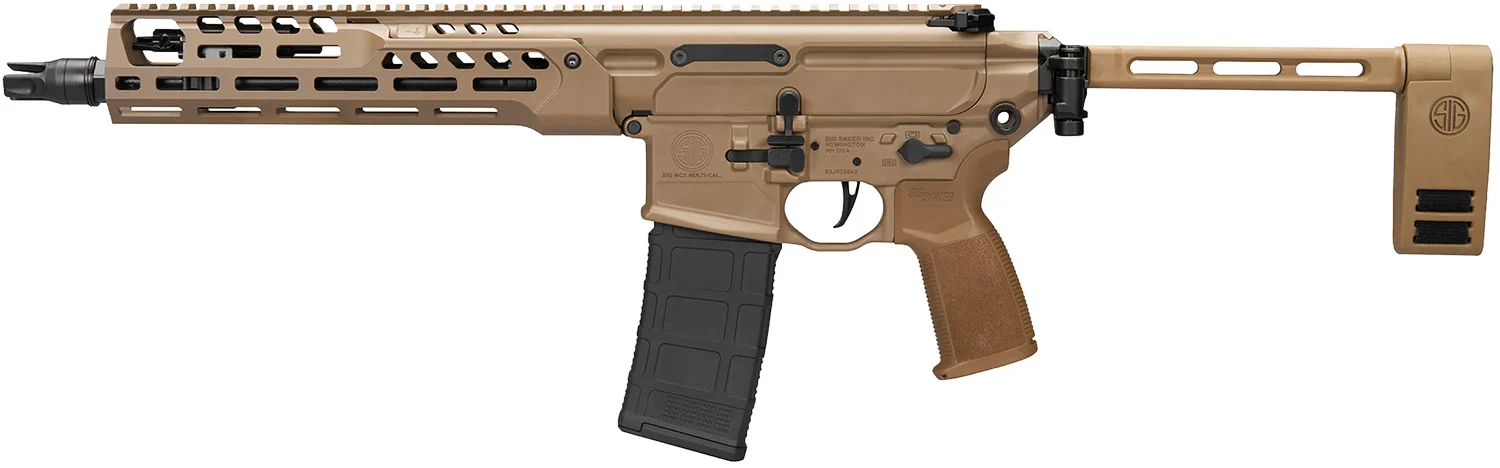 SIG Sauer MCX Spear-LT 5.56 NATO 11.5in FDE pistol on white background