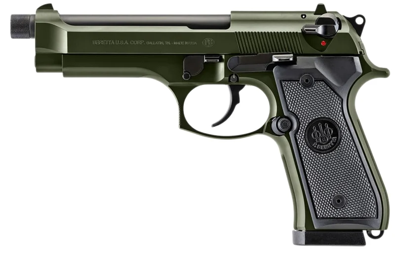 Beretta USA J92F300GRTB18 92FS Full Size 9mm Luger 18+1 5.10" Black Threaded Barrel, OD Green Cerakote Serrated Slide, OD Green Cerakote Aluminum Frame w/Beavertail, Black Textured Grip
