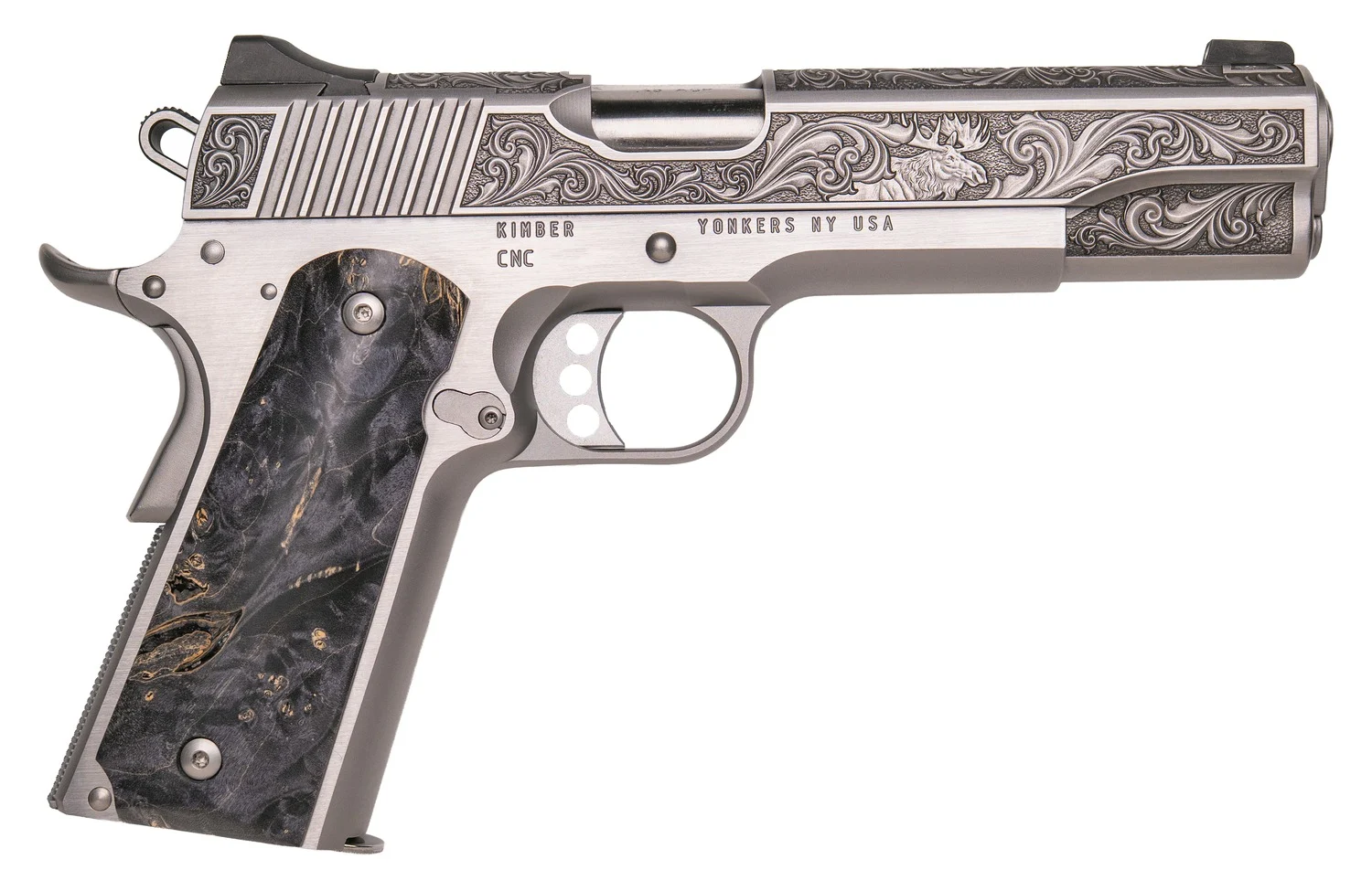 Cnc Firearms CNCWILDLIFE45 Kimber 1911 Wildlife Sports South Exclusive 45 ACP 7+1 5″ Burled Maple Wood Grip