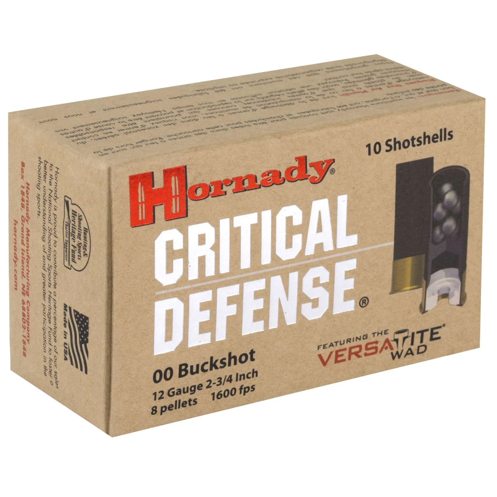HORNADY CRITICAL DEFENSE 12GA 00BK 23/4 8PEL 10RD BX 100RD CASE