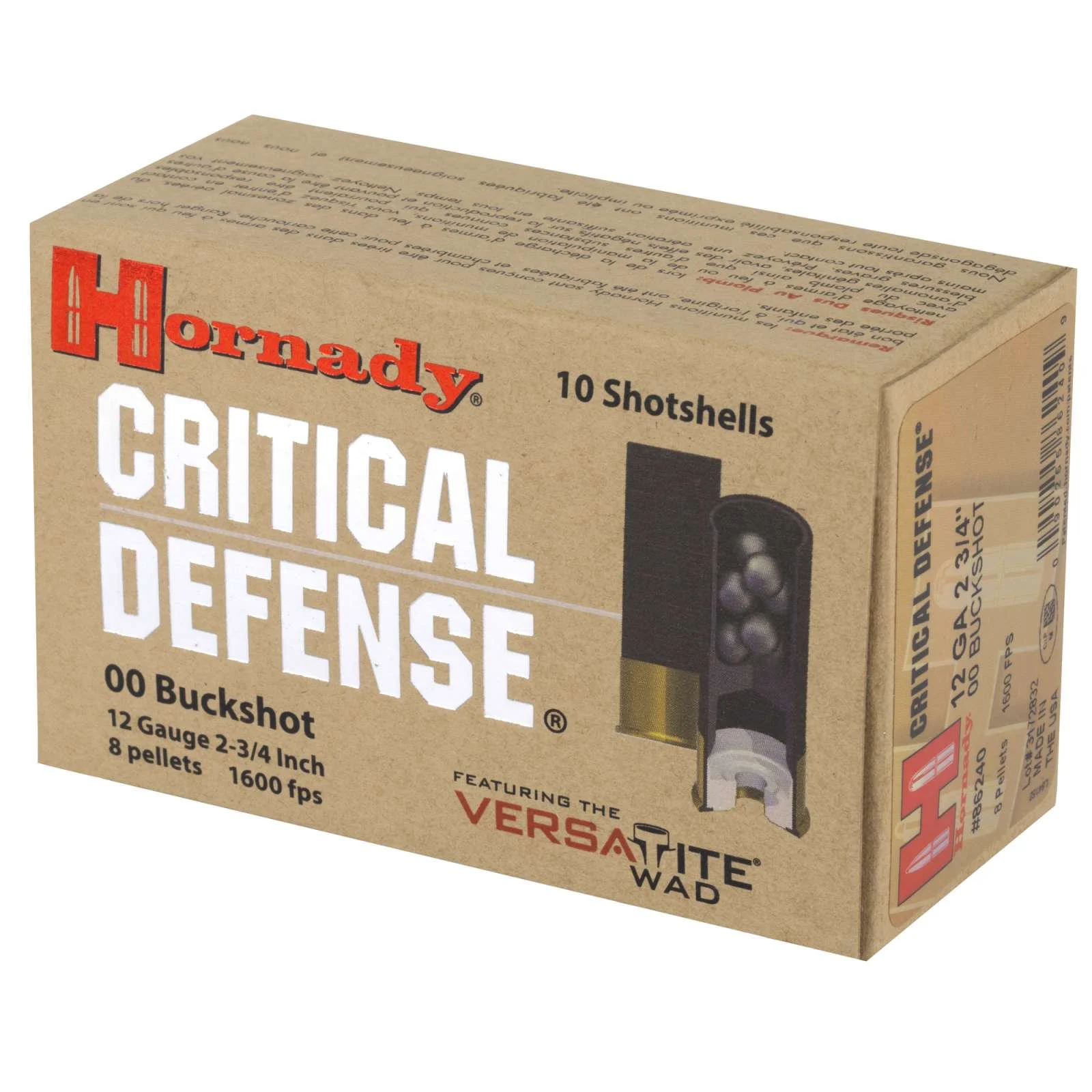HORNADY CRITICAL DEFENSE 12GA 00BK 23/4 8PEL 10RD BX 100RD CASE - Image 2