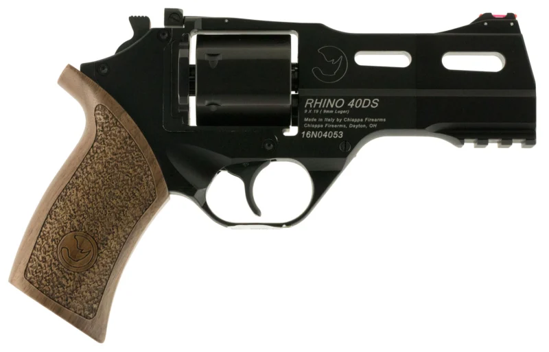 Chiappa Firearms 340165 Rhino 40DS Medium Frame 9mm Luger 6 Shot 4" Black Anodized Steel Vent Rib Barrel, Blued Steel Cylinder, Black Anodized Aluminum Frame, Walnut Grip, Concealed Hammer