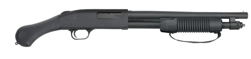 Mossberg 590 Shockwave 20 Gauge pump shotgun with Raptor birdshead grip and blued finish