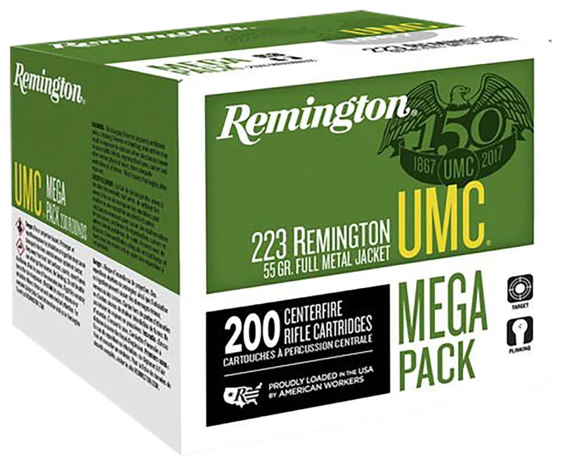 Remington Ammunition 23683 UMC Mega Pack 223Rem 55gr Full Metal Jacket 200 Per Box/4 Case