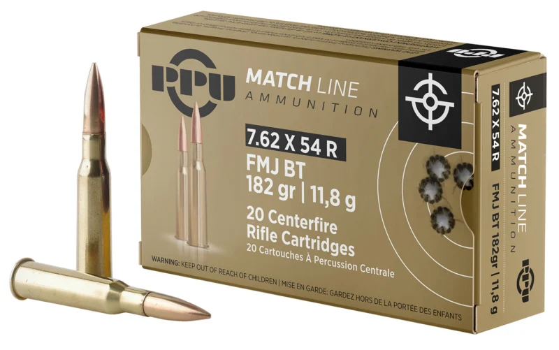 PPU PPM7 Match 7.62x54mmR 182gr Full Metal Jacket 20 Per Box/10 Case