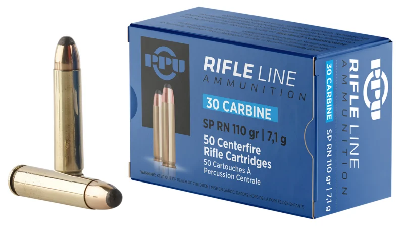 PPU PP30S Standard Rifle 30Carbine 110gr Soft Point Round Nose 50 Per Box/10 Case