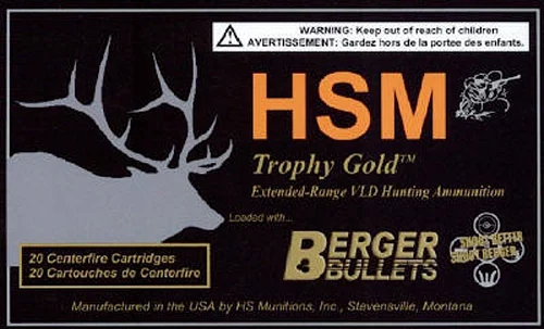 HSM 300WSM185VLD Trophy Gold Extended Range 300 WSM 185 gr Berger Hunting VLD Match 20 Per Box/ 25 Case