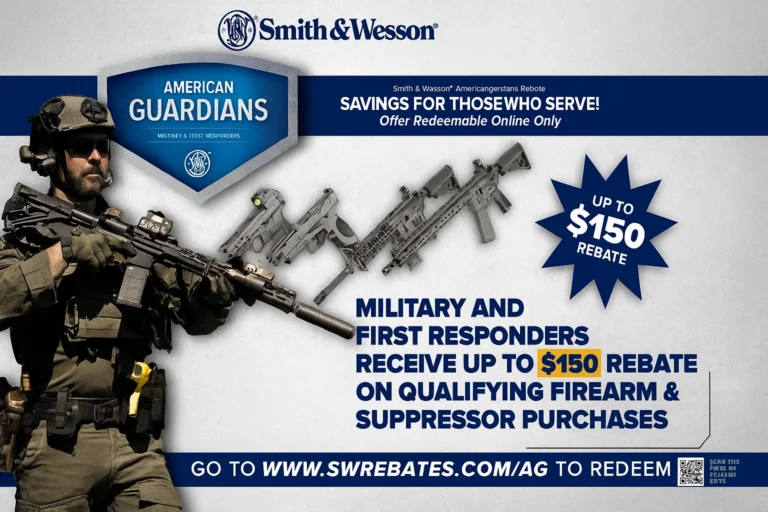 Smith & Wesson is offering special rebates for first responders and military members. This limited-time promotion makes it easy to get discounts on high-quality firearms while honoring the service of our heroes.