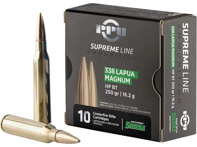 PPU .338 LAPUA MAGNUM SUPR HPBT 250G 10 RD BOX 20 BOXES PER CASE