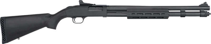 Mossberg 590 Tactical M-LOK 12GA 20in shotgun side view black synthetic stock